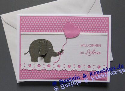 Karte Baby Elefant Luftballon rosa