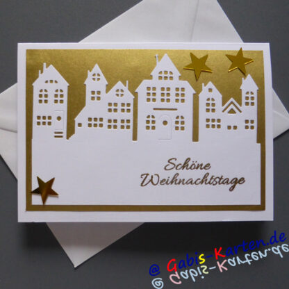 Karte "Schöne Weihnachtstage" - Häuser gold