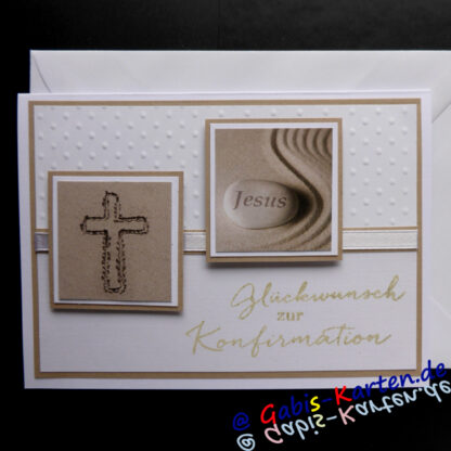 Karte "Glückwunsch zur Konfirmation" - Kreuz und Stein - sandfarben