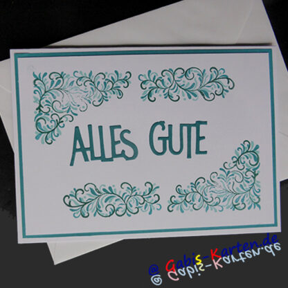 Karte Tricolor Muster türkis-weiß - 'Alles Gute'
