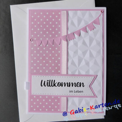 Karte Baby Mädchen rosa Willkommen im Leben