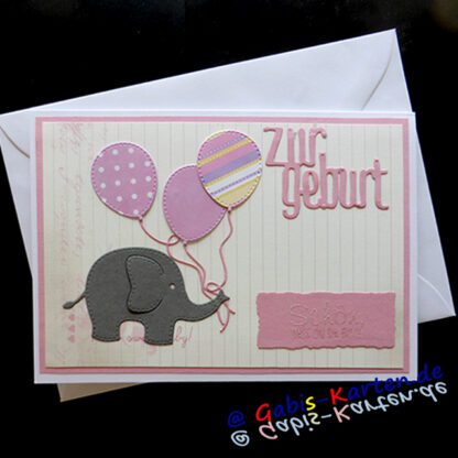 Karte 'Zur Geburt' - Elefant - rosa