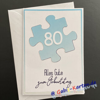 Karte '80' - Puzzle - hellblau