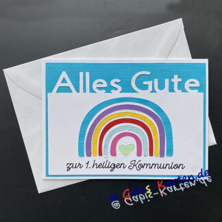Karte 'Alles Gute zur Kommunion - Regenbogen hellblau