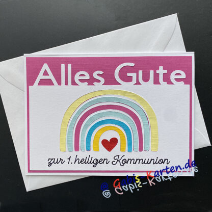 Karte 'Alles Gute zur Kommunion' - Regenbogen pink