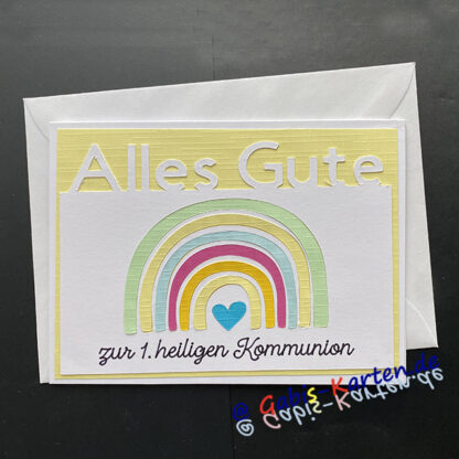 Karte 'Alles Gute zur Kommunion' - Regenbogen gelb