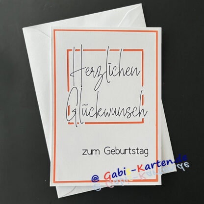 Karte ‚Herzlichen Glückwunsch zum Geburtstag‘ – im Rahmen – orange